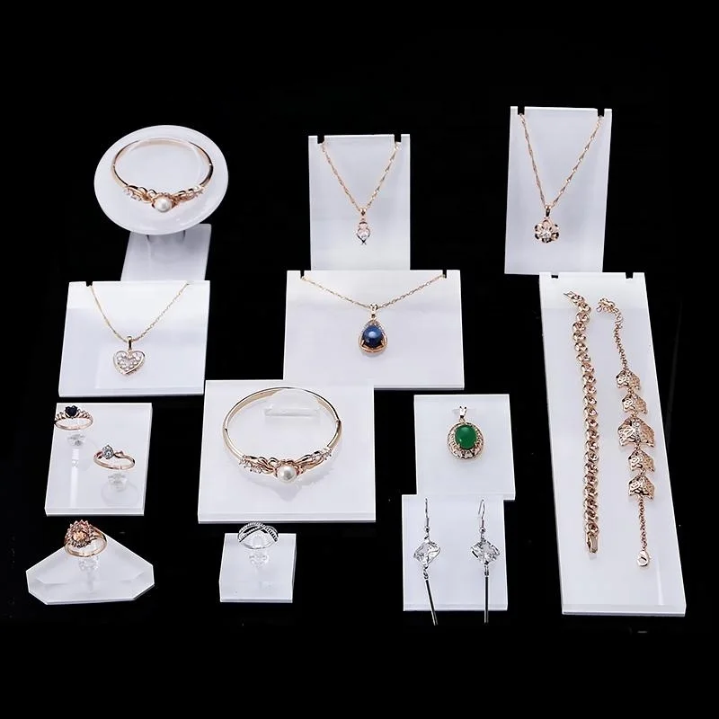 acrylic diamond big case rotating clear ring earring with hangers chains jewelry organizer necklace pendant stand for display