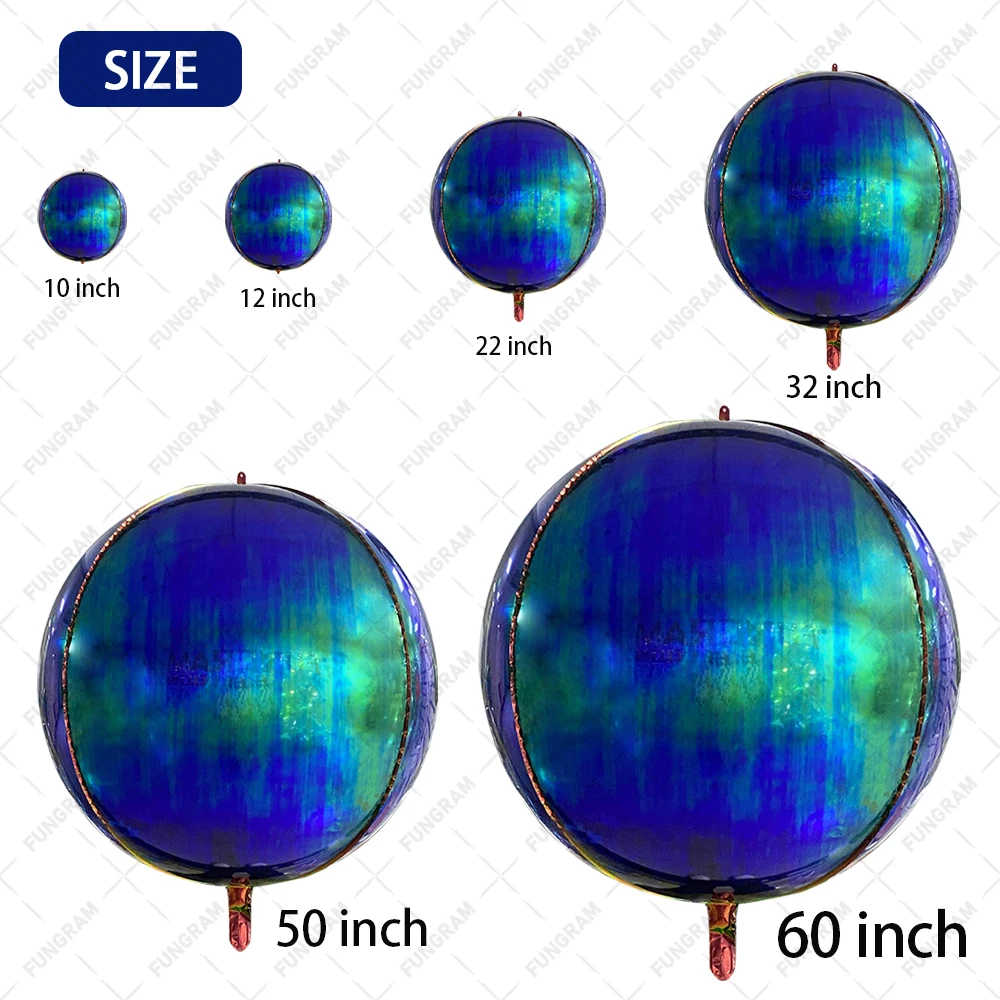 Latest Design Aurora Blue Huge 4D Globos Nylon Foil Balloon Party Decoration Iridescent Pearl White 4D Round Party Foil Balloons