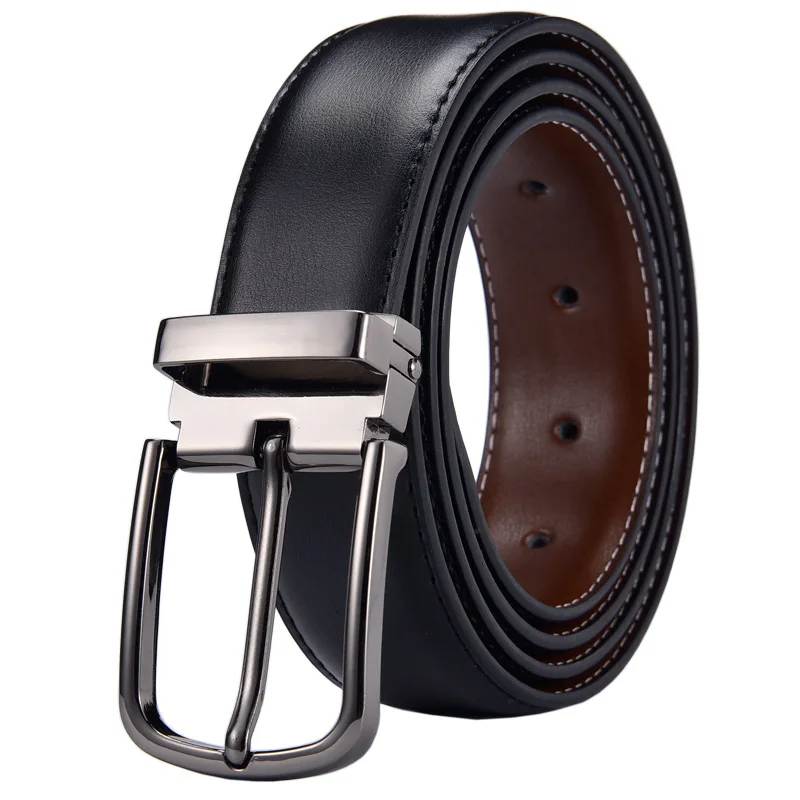 New Wholesale Custom Logo Pin Buckle Double Side Use Business Style Men Genuine Leather Belt