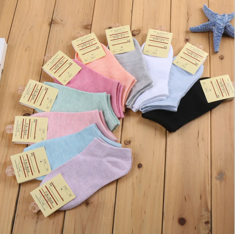 Youki summer cheap ladies women cotton hot sale candy color Comfortable breathable short socks of woman customize paper card