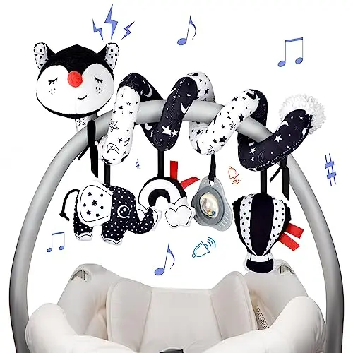 Black White Stroller Baby Spiral Plush Activity Toy Car Seat Toys Newborn Sensory Hanging Rattle Toys For Crib Mobile