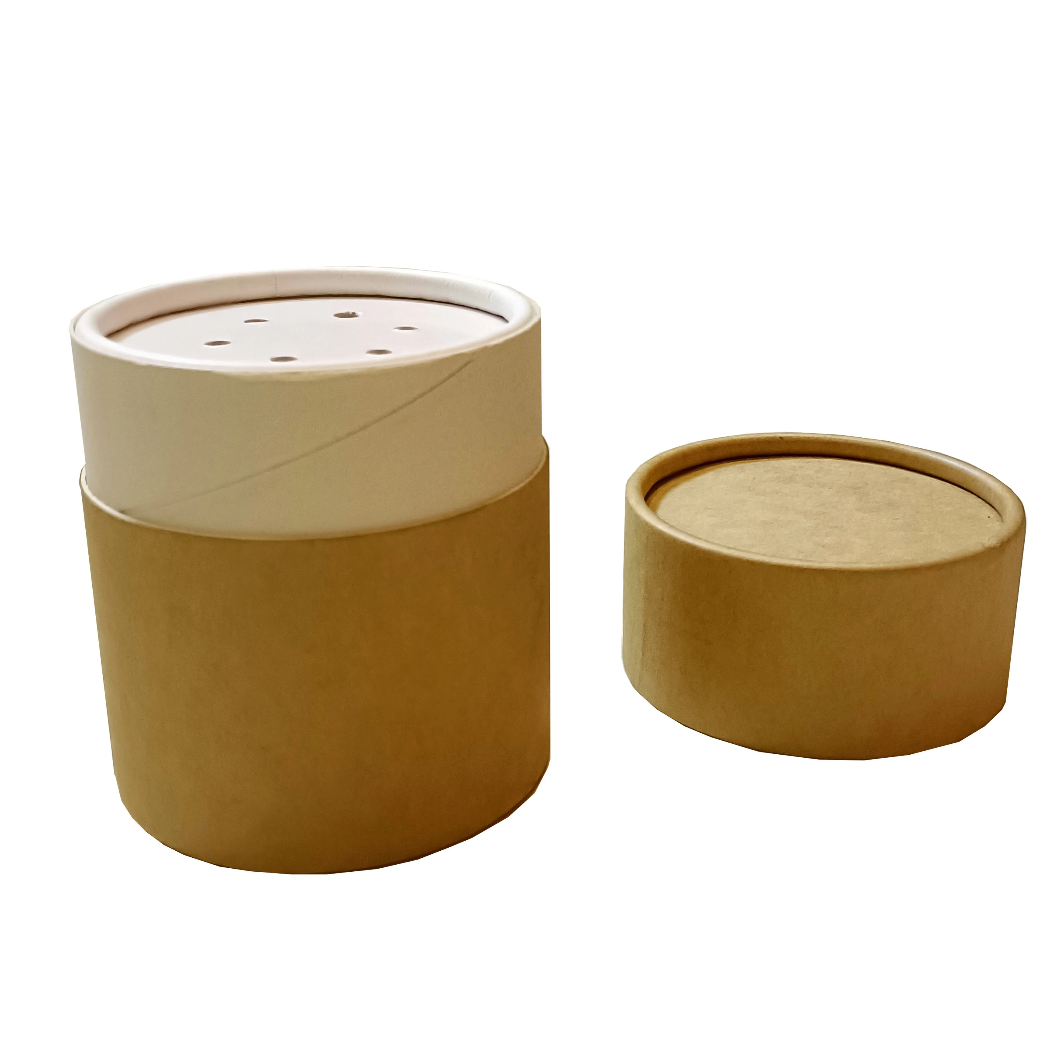 100% ECO Friendly Cardboard Tube Packaging with Shaker Sifter Kraft Paper Tube Spice Powder for Salt Packaging