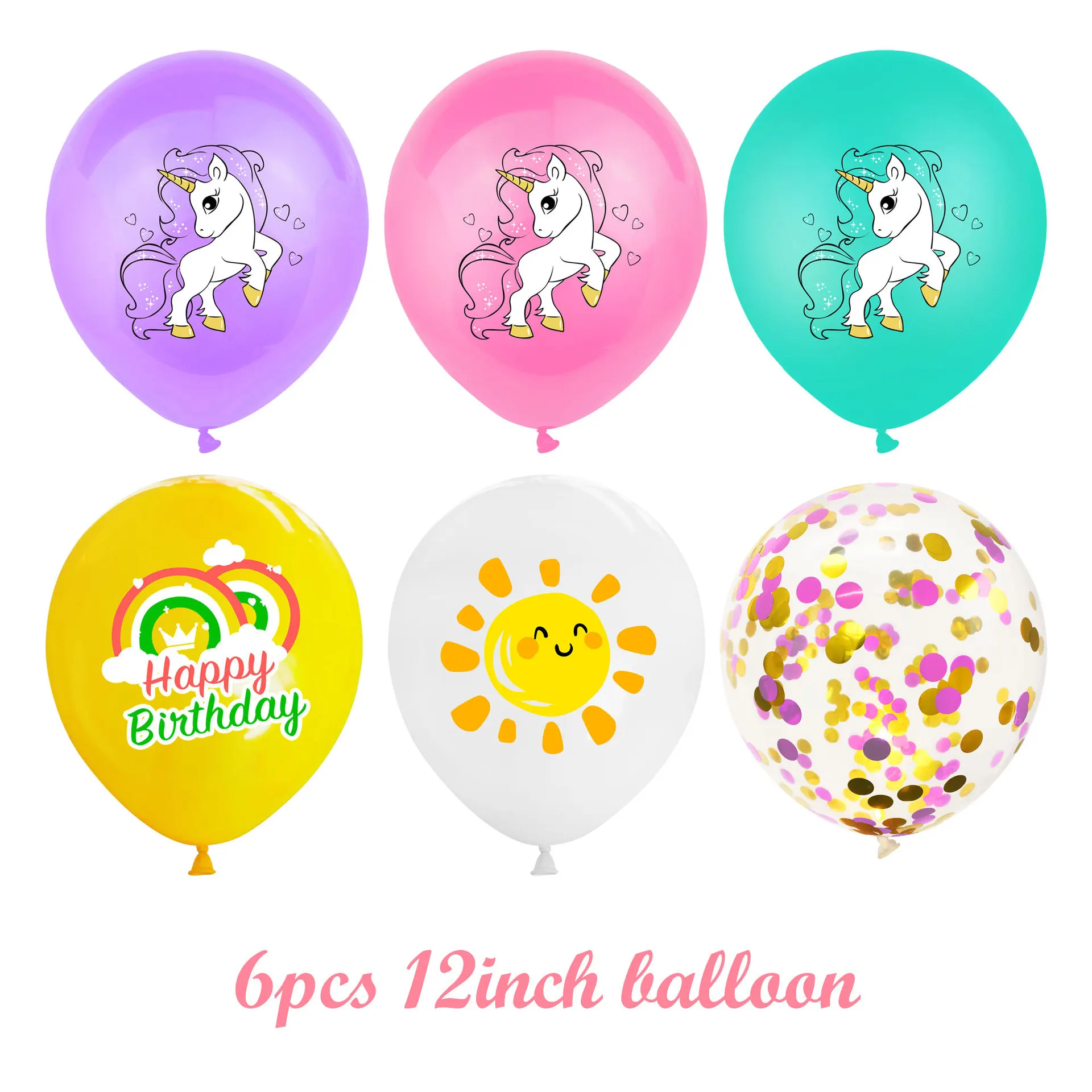 Hot Sale Unicorn Birthday Decoration For Girl Happy Birthday Banner Spiral Set Cartoon Mixed Color Balloons With Cake Topper