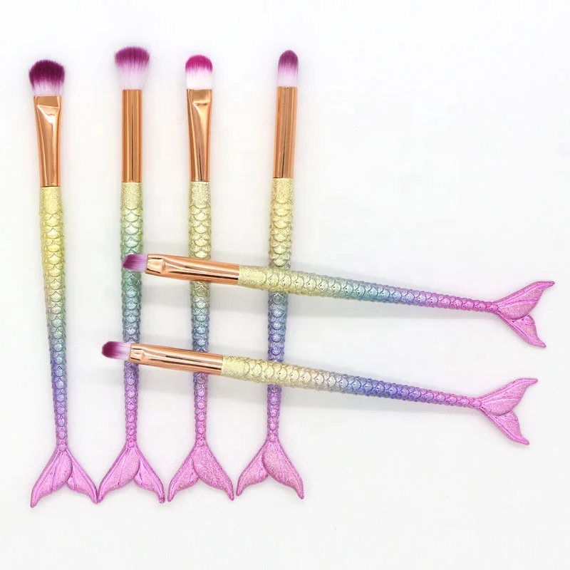 Luxury Beautiful Design mermaid Short Handle glitter makeup brush set