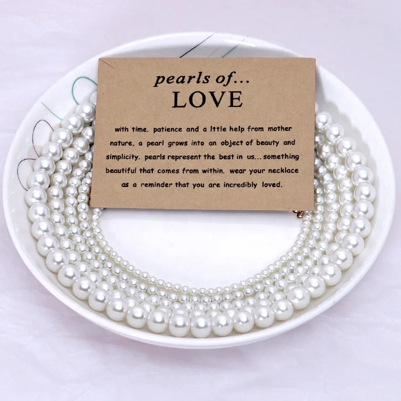 Wholesale Fashion High Quality Elegant Collarbone Chain Necklaces Round Glass Imitation Pearl Stainless Steel Necklaces