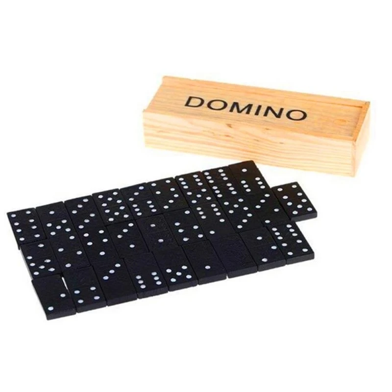 Amazon Hot Sale Wooden Black 28pcs Tile Dominoes Board Games Set in Box