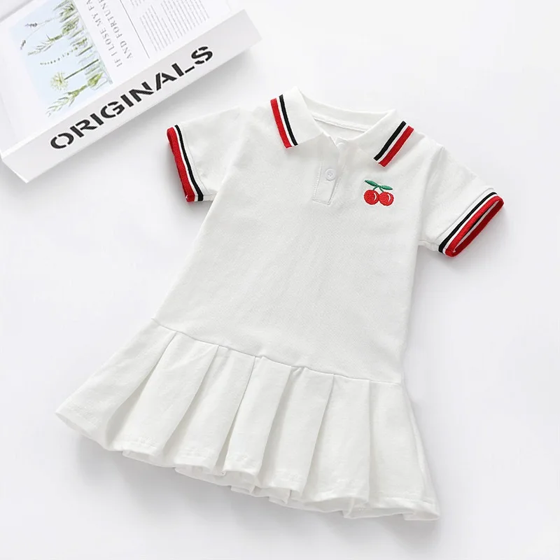 Летняя красивая детская одежда с вышивкой, плиссированные платья-поло для девочек