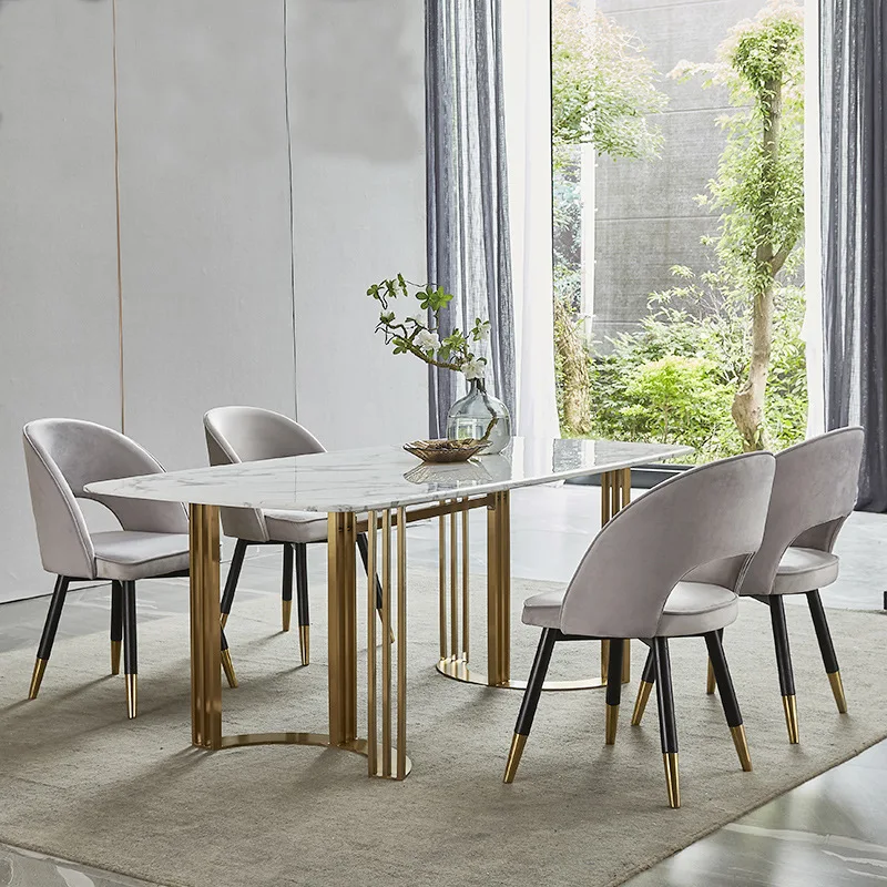 Modern fashion gold stainless steel dining table with marble top for home hotel dining room furniture
