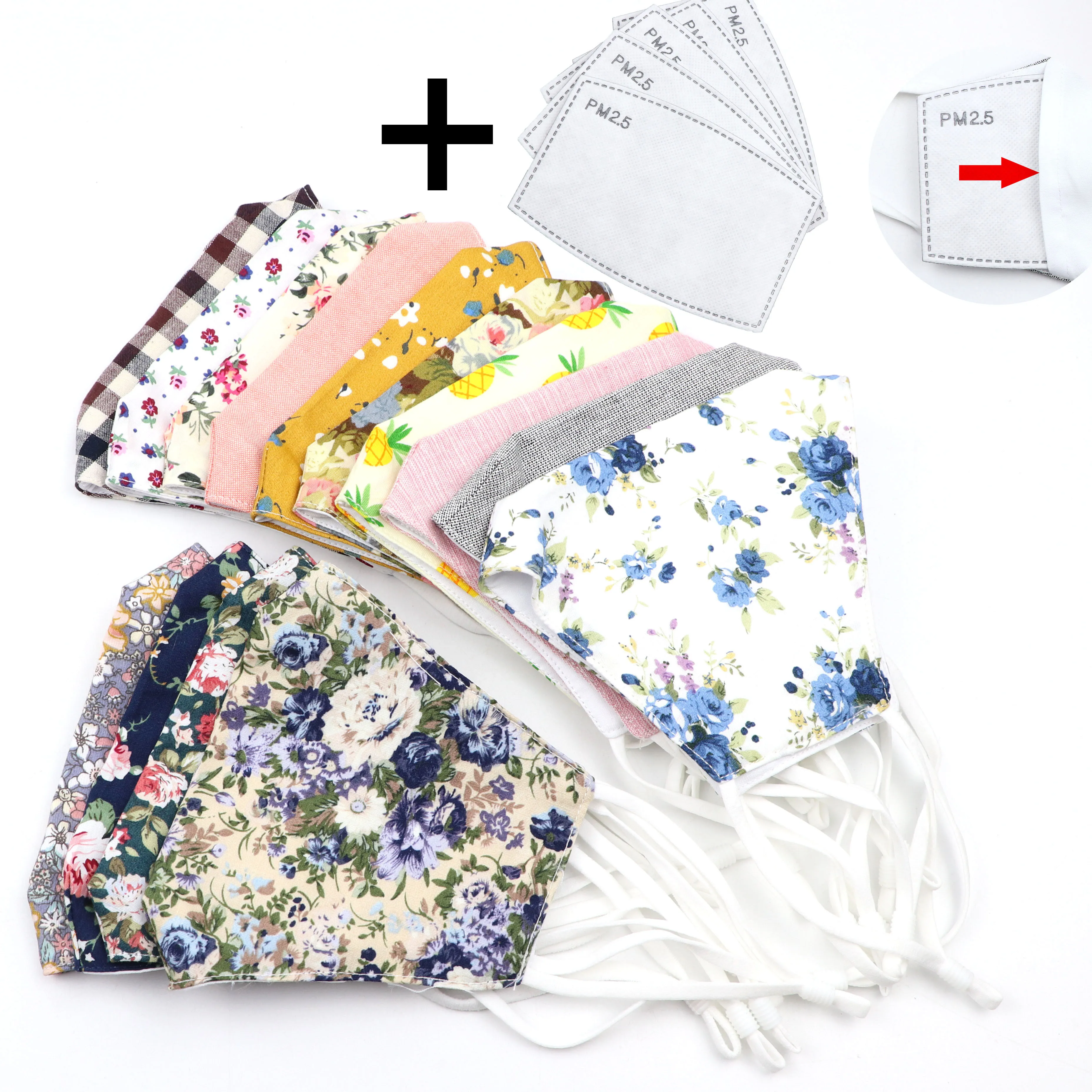 
Хлопковый чехол с цветочным рисунком для лица, пылезащитный дышащий экран, экран с фильтром из активированного угля, Тканевые маски, Моющиеся Многоразовые 