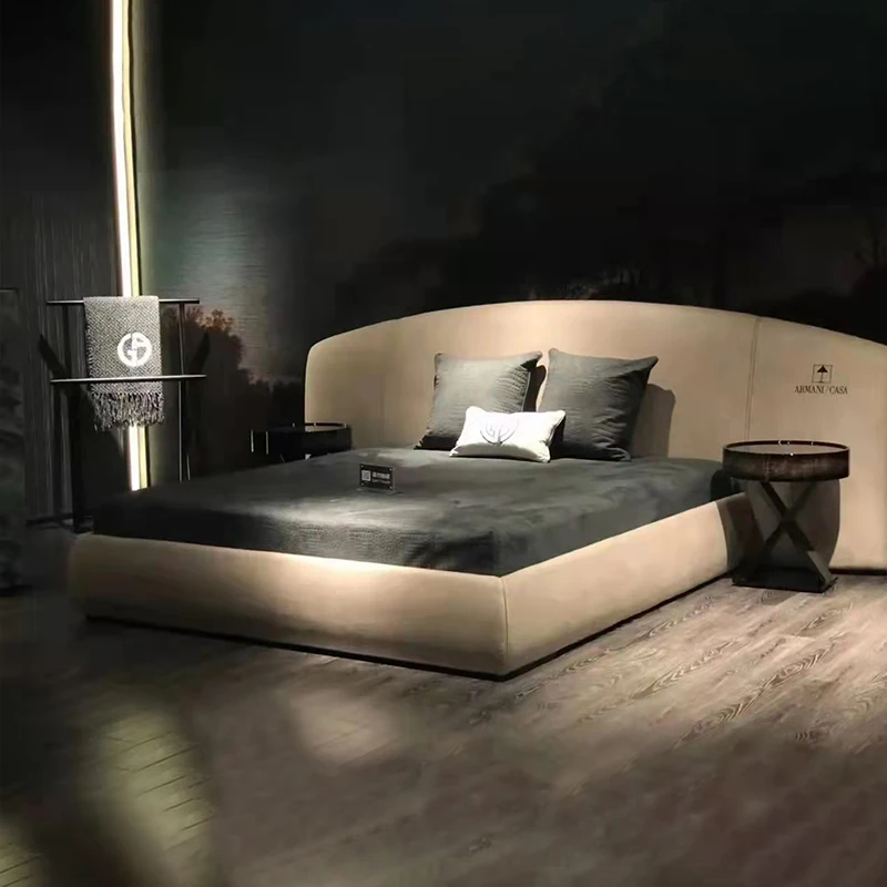 Italian design queen bedroom furniture wooden leather bed upholstered upholstered bed