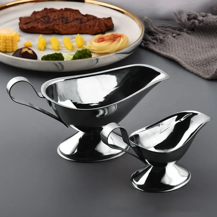 Hot Selling Hotel Serving Tools Food Grade Stainless Steel 3/5/8/10oz Gravy Pourer Dish Salad Dressing Server Gravy Boat