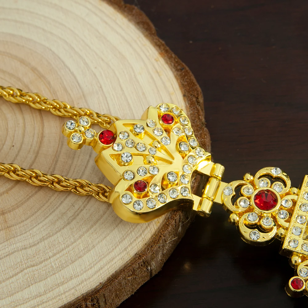 HT Luxury Greek Gold Plated Alloy Orthodox Russian Pectoral Cross with Jesus Icon Necklace for Priest Religion Gift