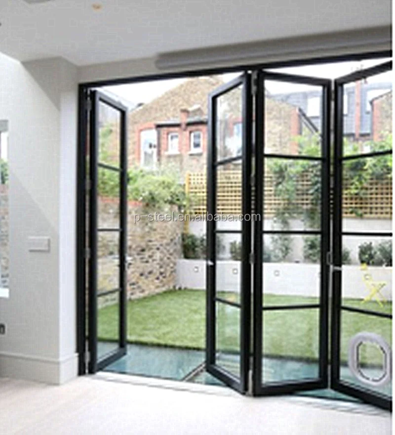 Black accordion iron doors patio exterior folding glass steel door iron bi-fold doors for home