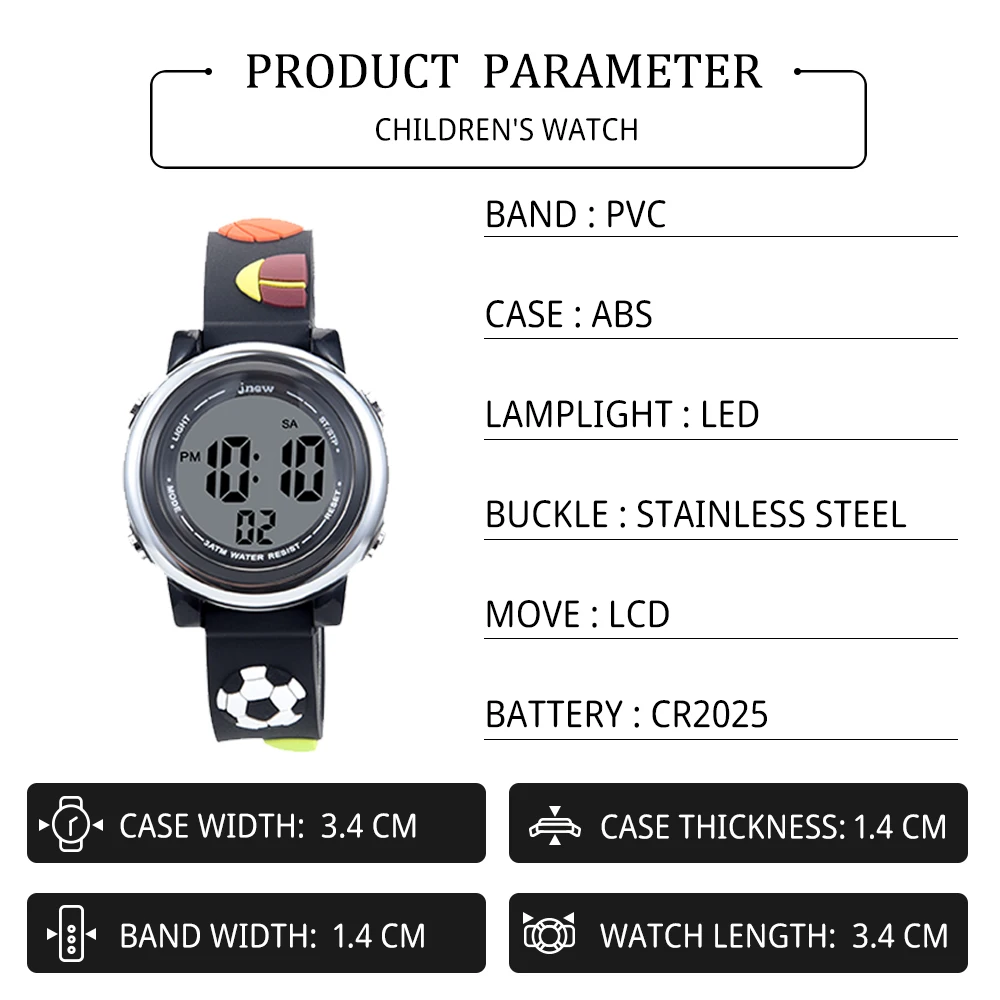 Ans Cartoon Waterproof Sports Watch for Kids Girls and Boys Old Fashion PC Digital Plastic Acrylic Glass Strap with Buckle