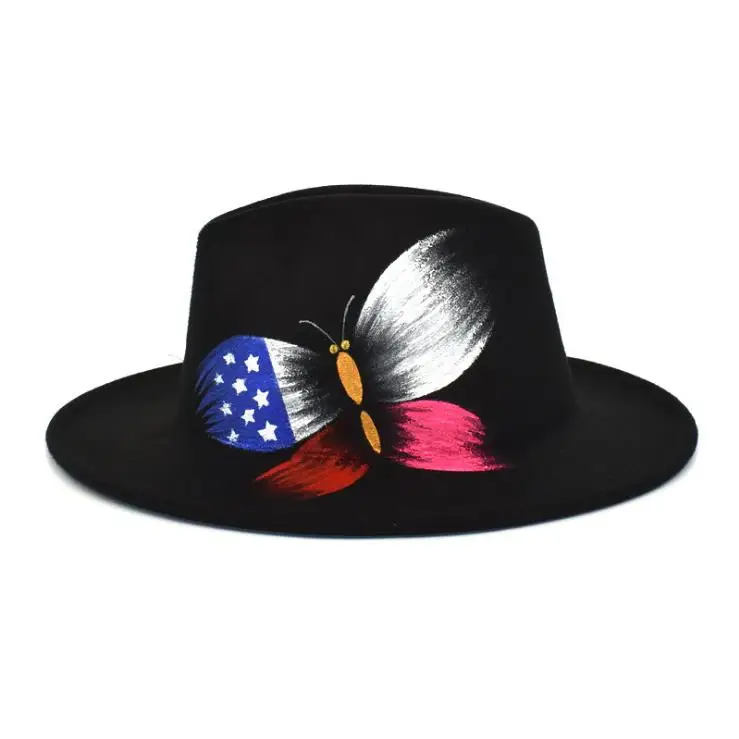 
Classic Wide Brim Floppy Panama Hat Hand Painting Felt Wool Fedora Hat Unisex Jazz Hats Custom 