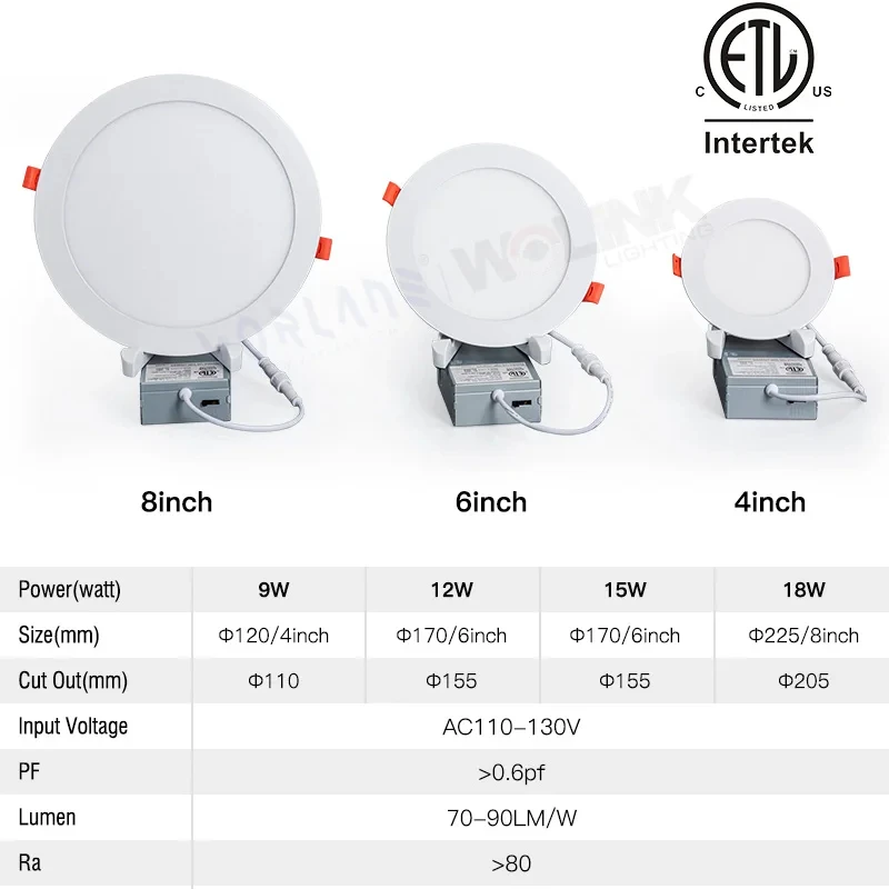 Bedroom 4inch 6inch 8inch frameless dimmable 5cct 3cct led pot light slim ETL panel light commercial