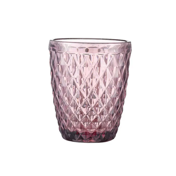 Retro Embossed Color Series Glass Water Cup Diamond Glass