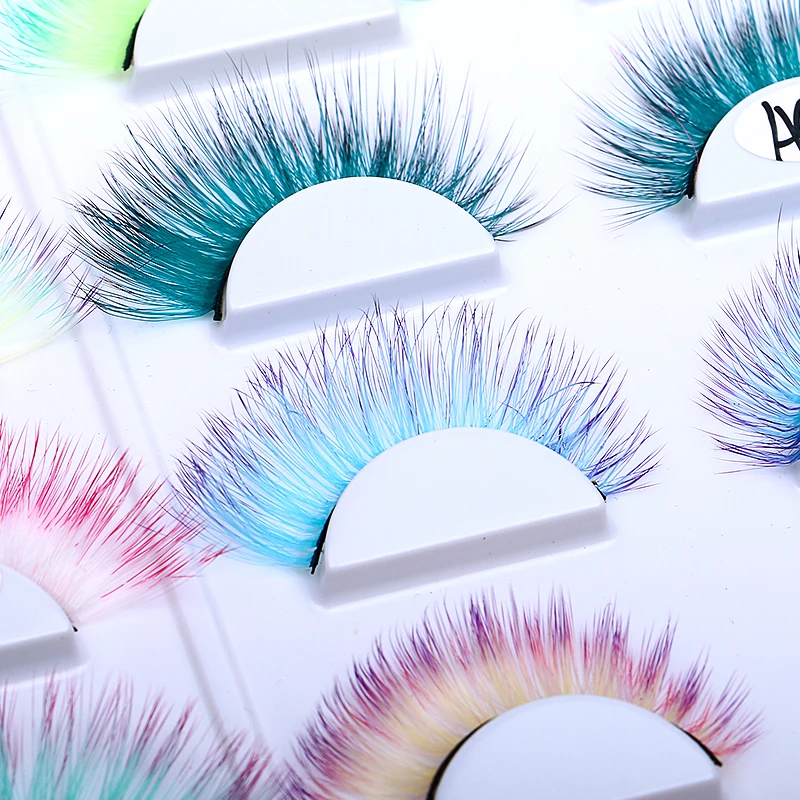 Halloween Lashes 6 Pairs Long Thick Colorful Tinsel Eyelashes Rainbow Falsies for Halloween Party Circus Dance Dress Costumes