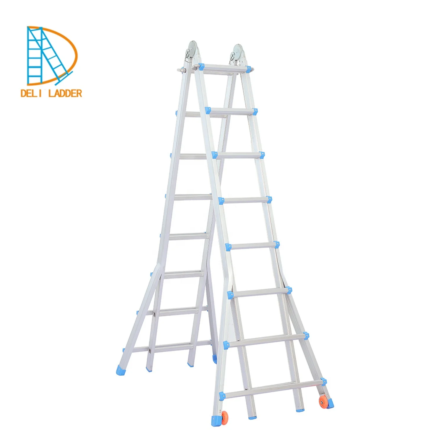 4x8 Step Aluminum Folding Multifunctional Ladder Folding Aluminum Stairs Climbing Ladder Telescopic Extension Ladder