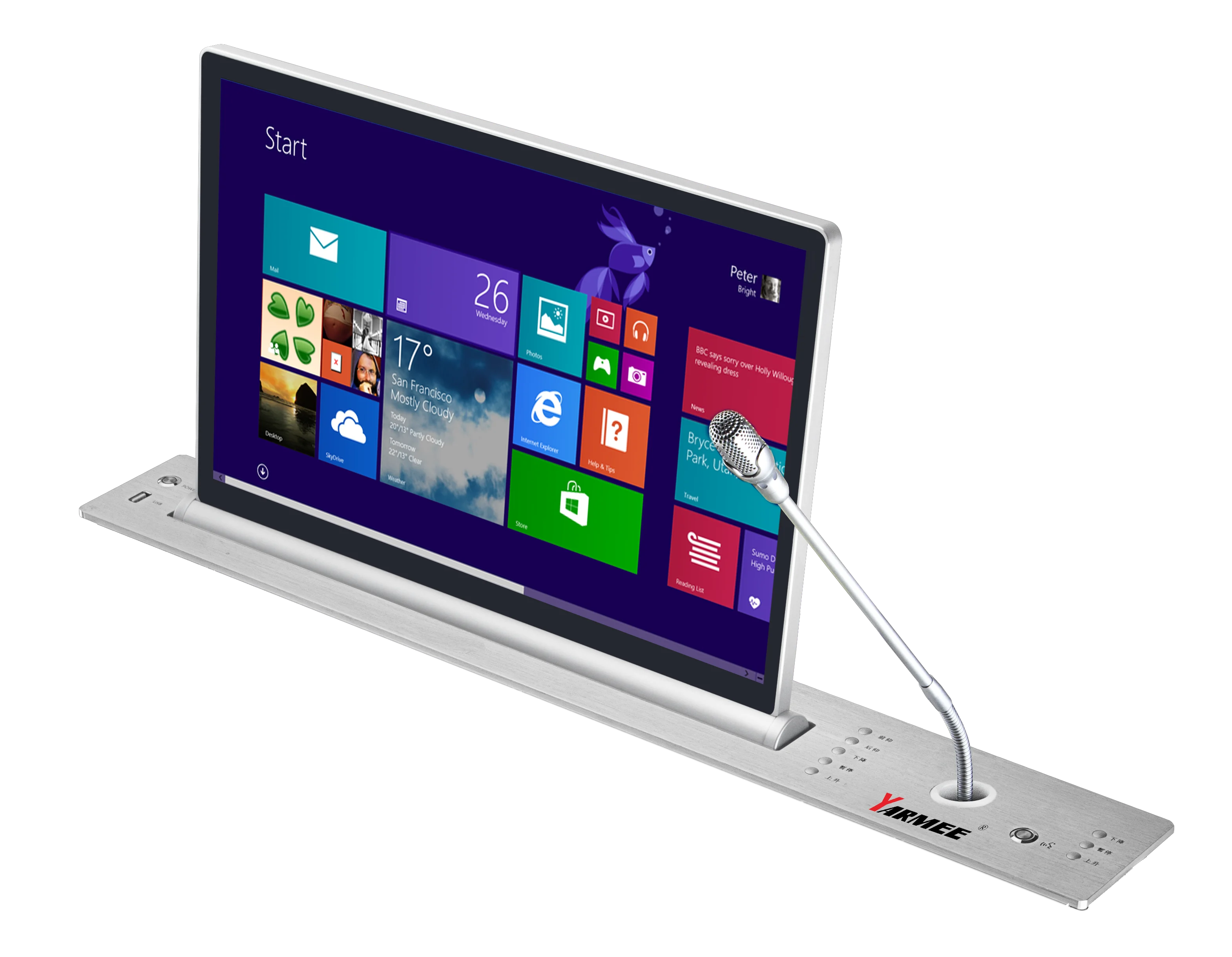 YARMEE 15.6 inch ultra thin hidden supporting microphone and touch screen paperless conference room LCD monitor lift