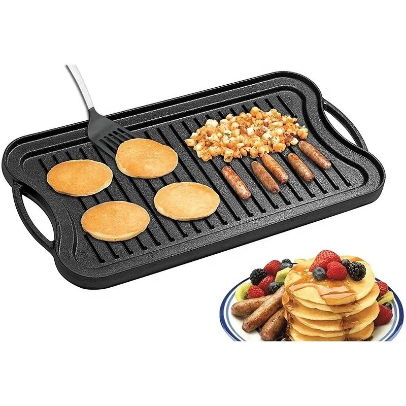Heavy Duty Preseasoned Grill Pan With Cast Iron Material Rectangle Enamel Cast Iron Grill Plate Griddle Grilling Pan
