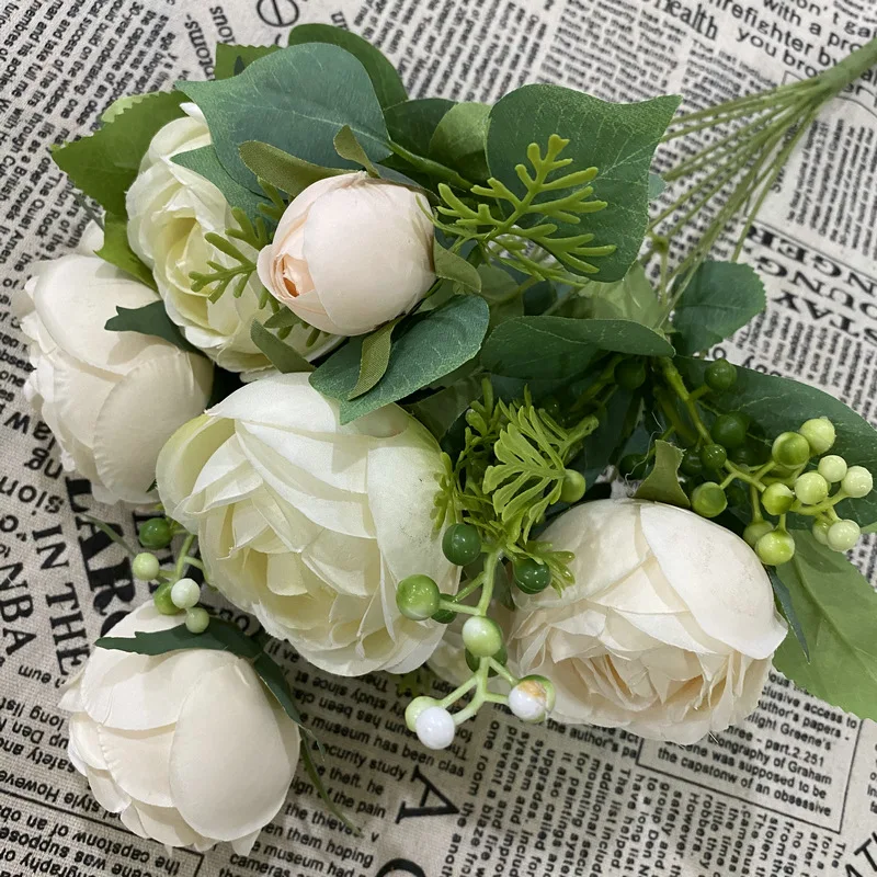 Spr Bridals Bouquet Wedding Reception Decoration Peony Artificial Single Flower Centerpieces Bouquet Silk Hydrangea Red Rose