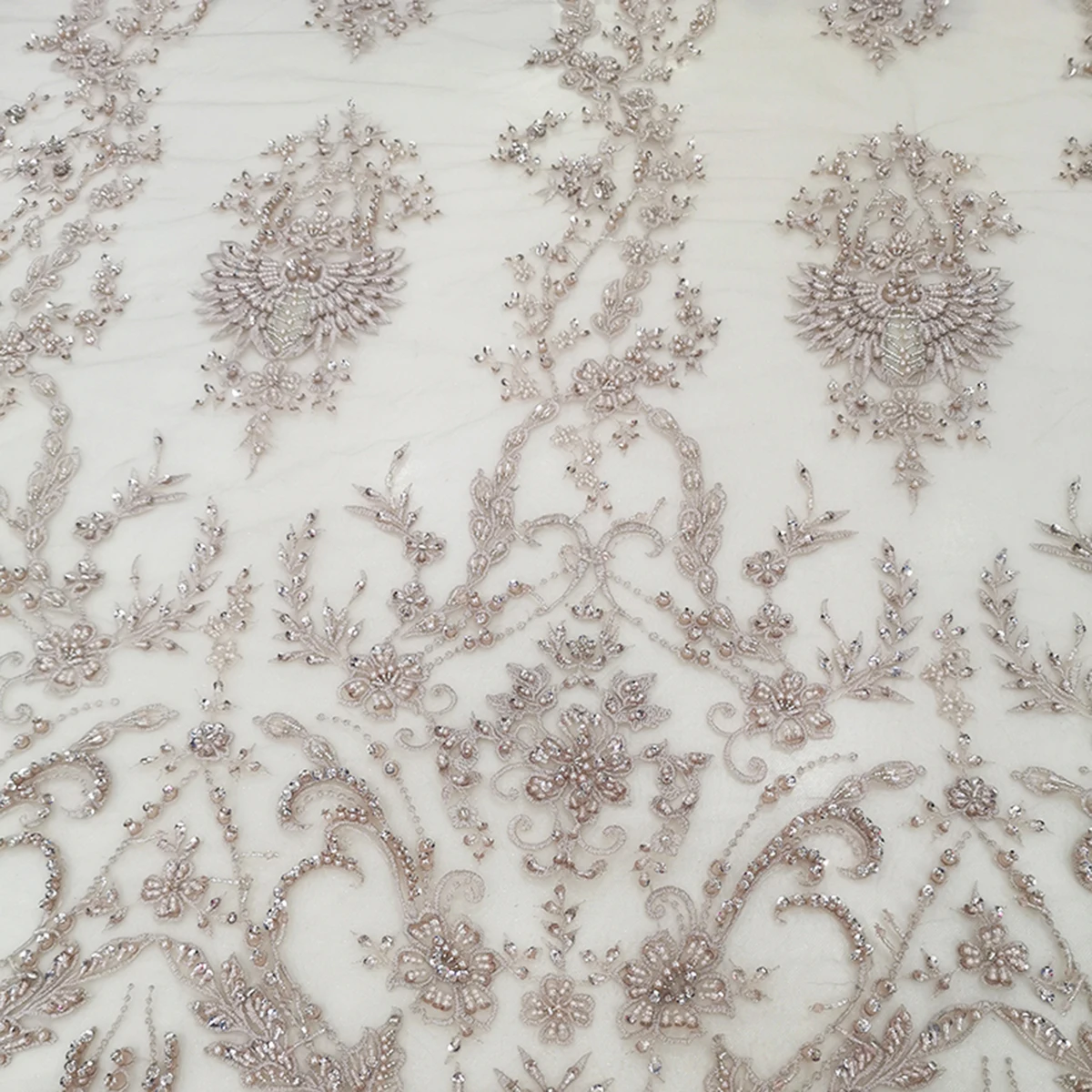 Wholesale French Bridal Heavy Handmade Beaded Tulle Lace Fabric For Wedding Dress Lady Material Africa Embroidery Sequin Textile