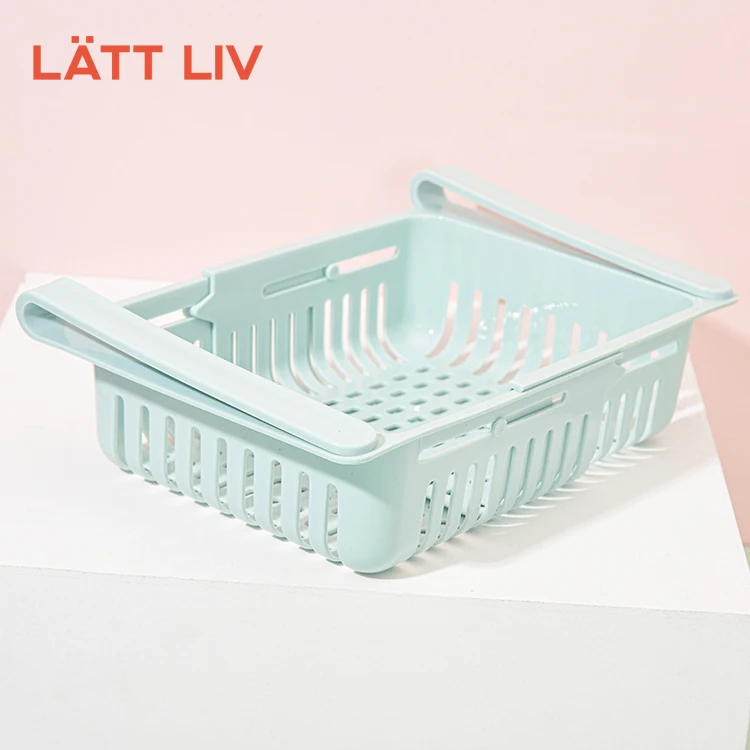 LATTLIV Pull Out Fridge Drawer Organizer Bin Kitchen Food Storage Box Adjustable Plastic Storage Basket for Refrigerator