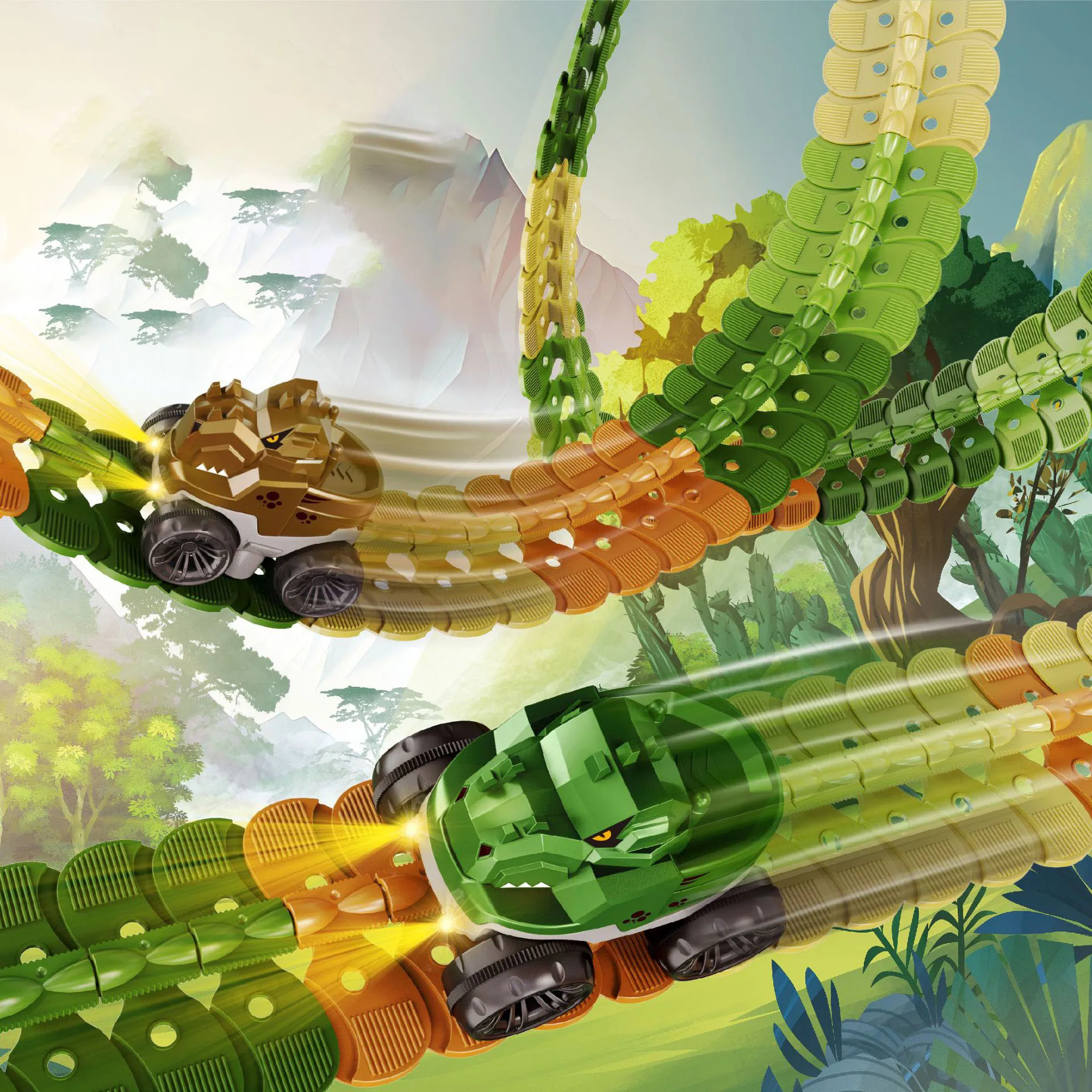 Slot Toys DIY Kid Plastic Dinosaur World Road Race Track Toy Sets Flexible Construction for Truck Fans