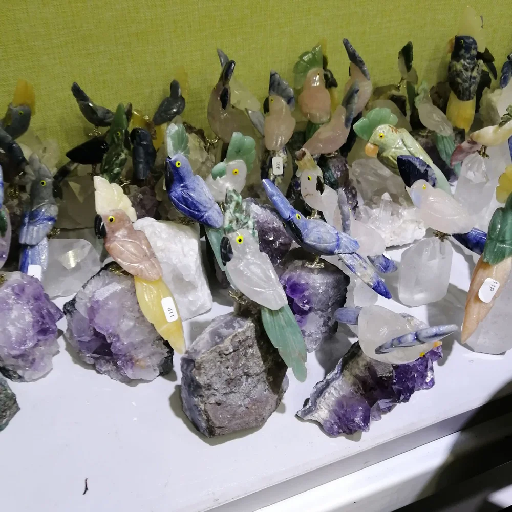 Hand Carved Decorative Natural Amethyst Cluster Crystal Carving Animal Parrot Statue Craft Gift