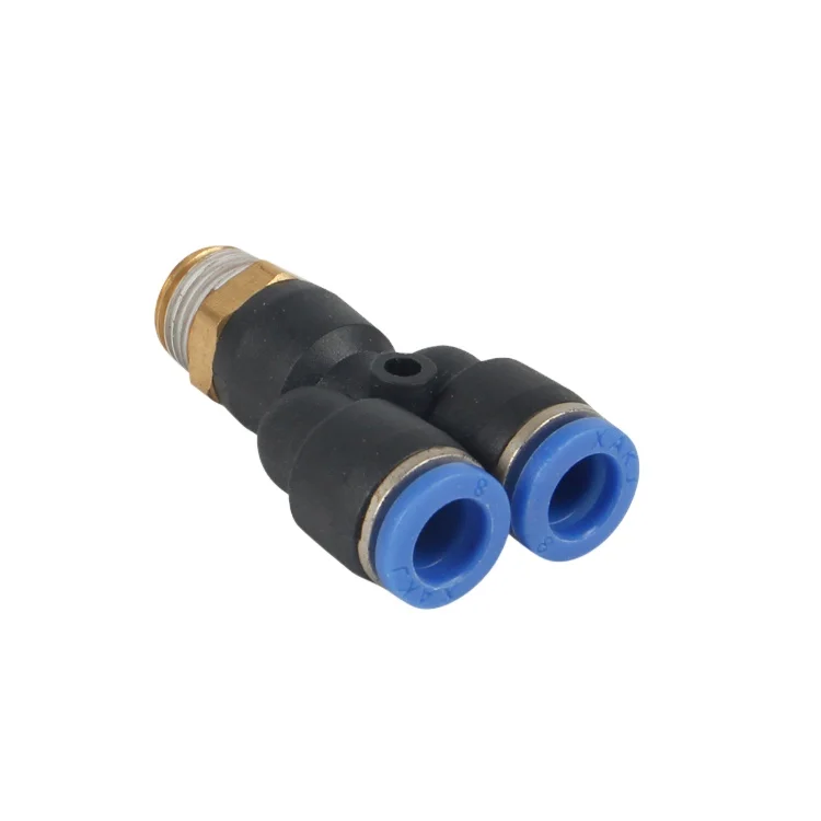 
PY Y-shape Tee Male 3 Way BSPT Thread 1/8 1/4 3/8 1/2 Brass Air Coupler Connector Pneumatic Fittings for PU hose OD 4 to 16mm 