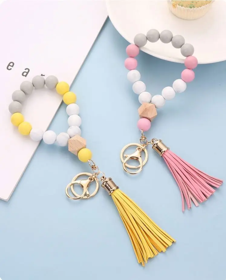 Bracelet Wristlet Keychain New Leopard Print Silicone Bead Keychain Fashion Bag Pendant New Fashion Mother Day Gift Pendant