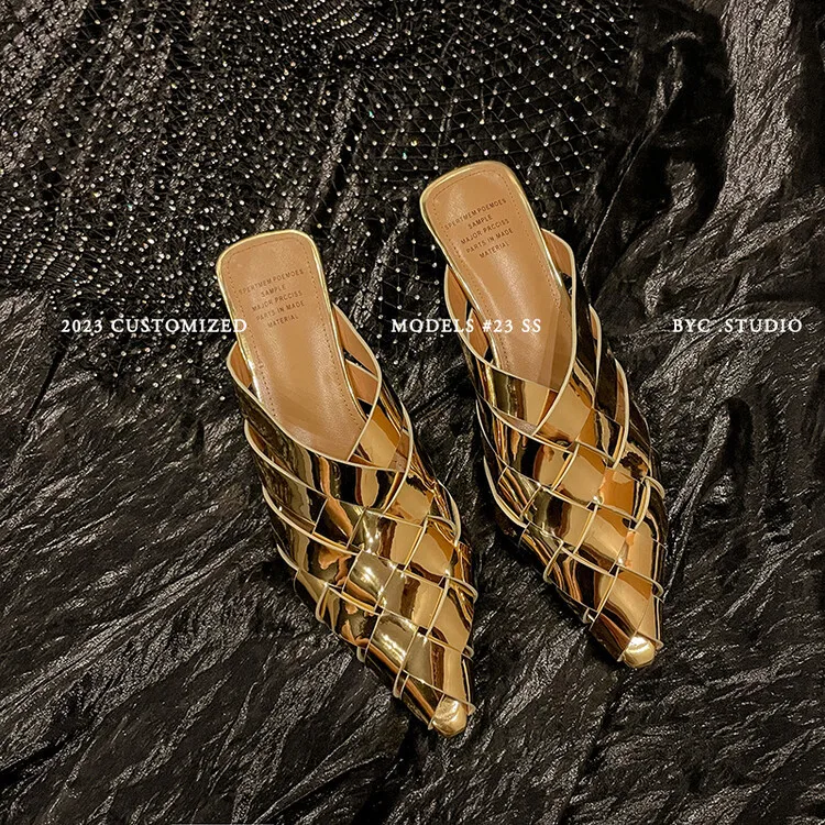 Xinzirain Custom Logo Ladies Casual Slide Shoes Point Toe Genuine Leather Soft TPR Sole 3.5cm Low Heel Women Mule Shoes
