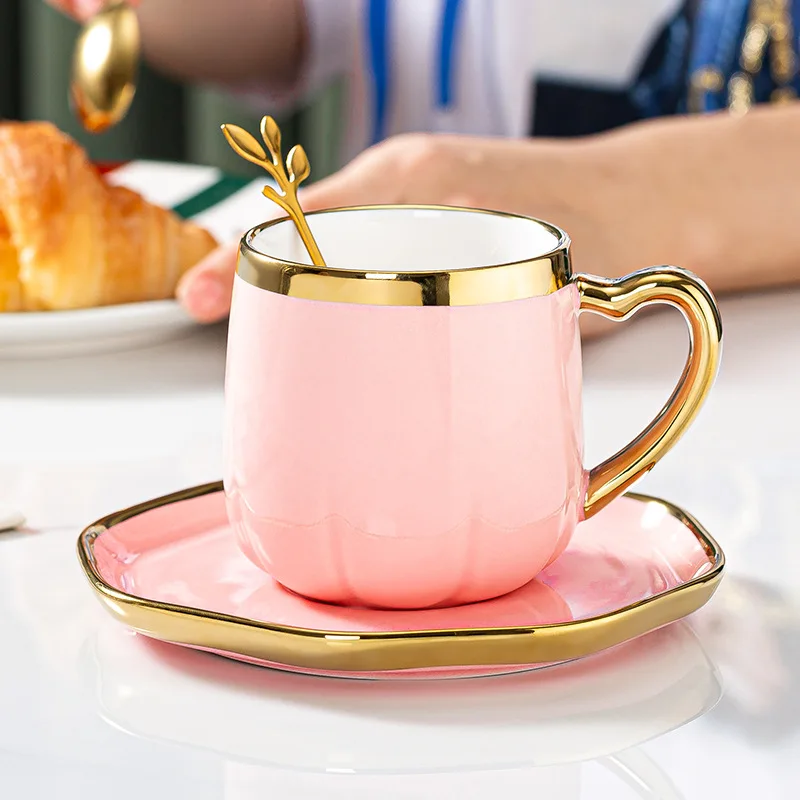 Custom Ceramic Cup and Saucer Colored Glaze Luxury Gold Rim Porcelain Espresso Cappuccino Turkish Coffee Tea Cup Set