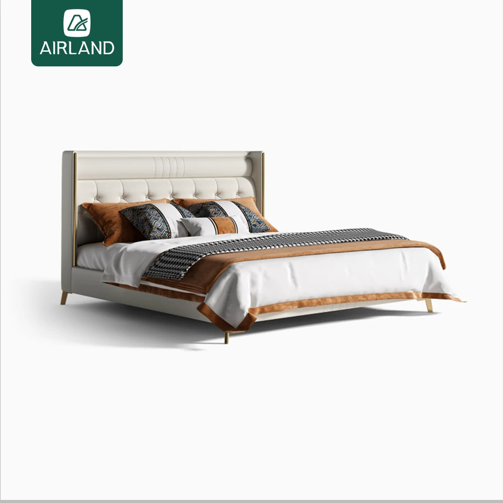 New Hotel Modern Leather California Full Size King Size Wooden Bed Frame Italian European Dubai Designer Bedroom Furniture Set