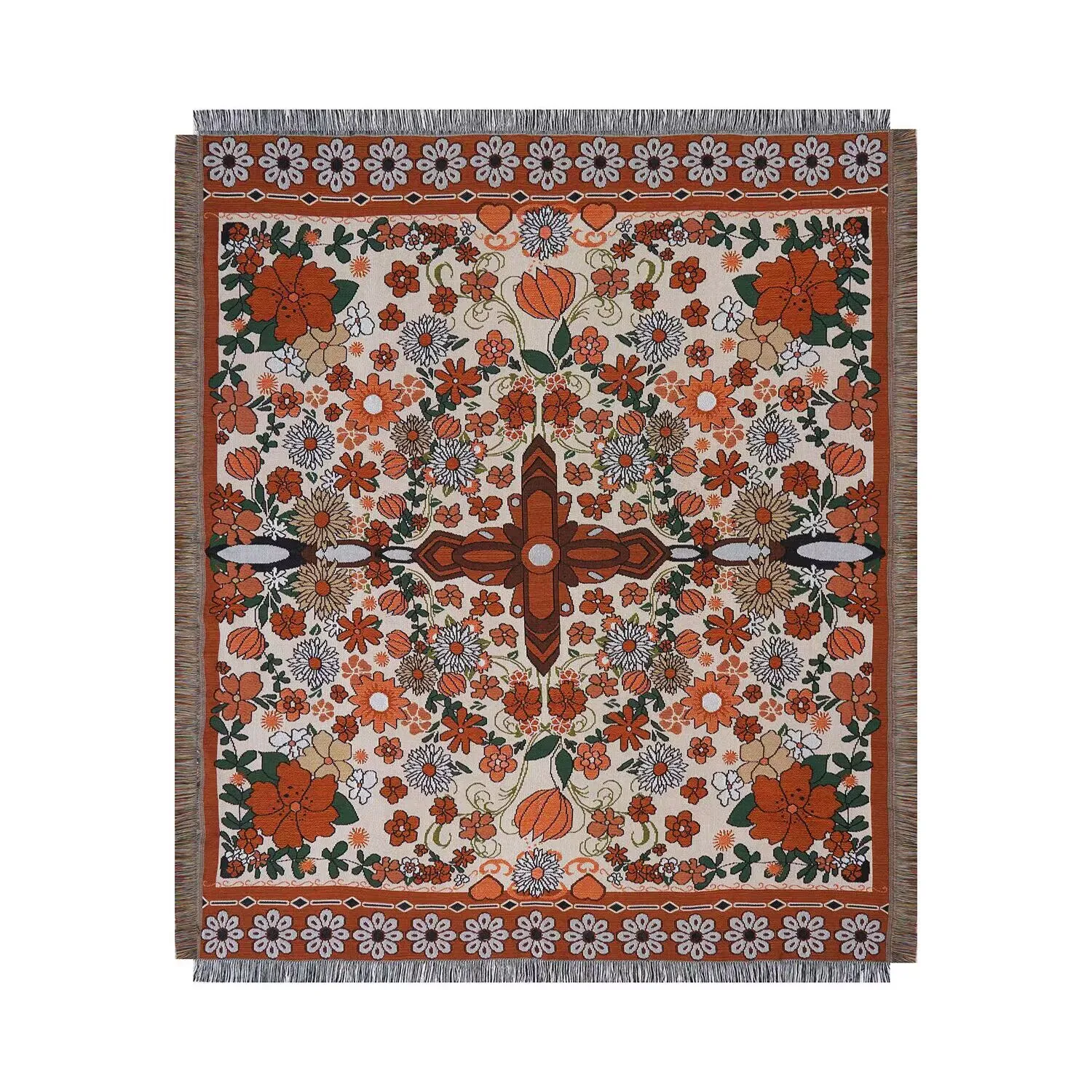 Boho Throw Blanket Knitted Throw Blanket with Tassel Double-Sided Bohemian Throw Cover for Couch Sofa Bed Home Outdoor Beach