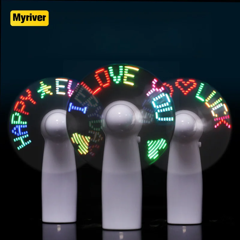 Myriver Optional Diy Hand Led Mimi Portable Mini Fan Text Program Usb Fan With 1200Mah Battery As Gift
