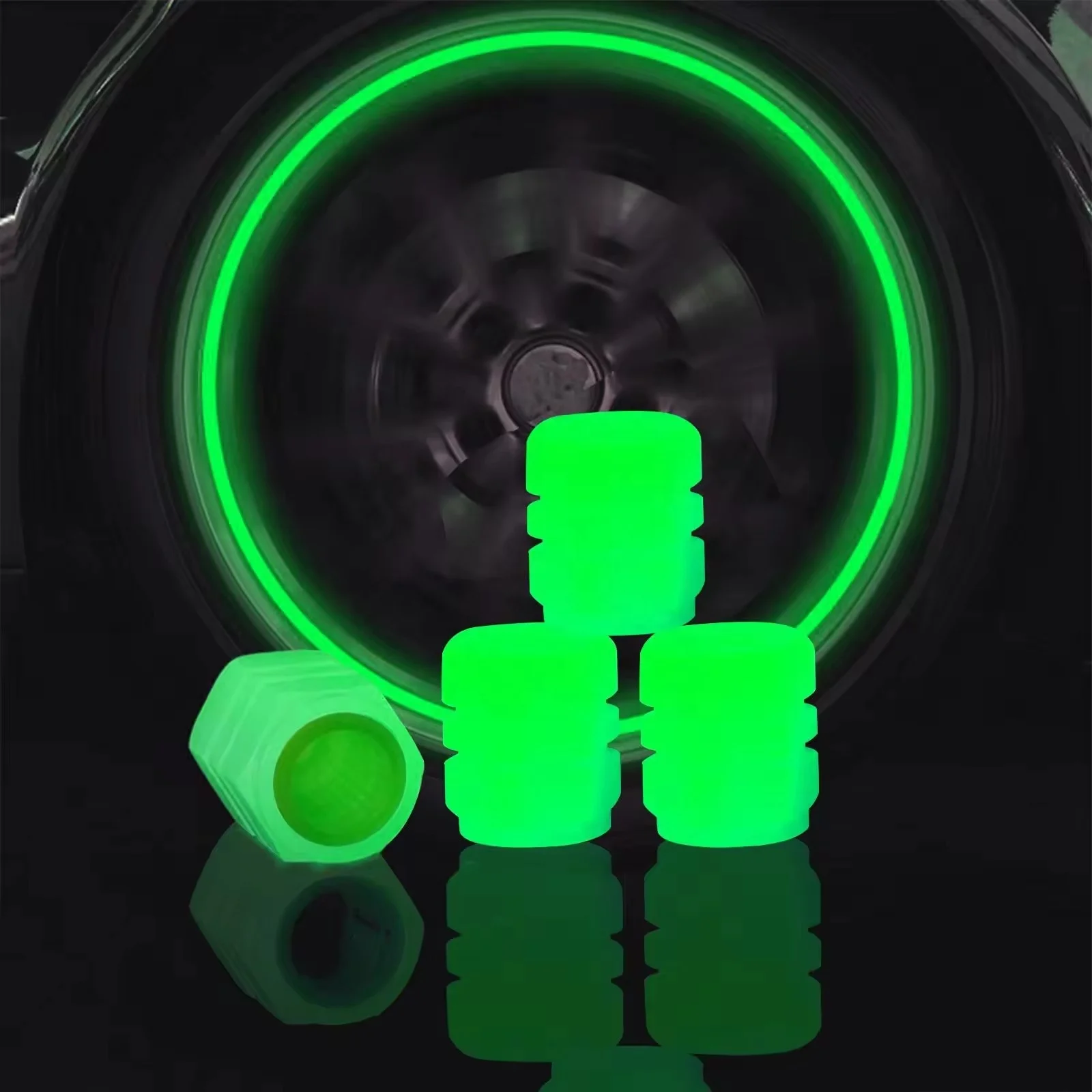IRONDONKEY Universal Night Glow Valve Cover Fluorescent Green Wheel Shape Tire Hub Glow Decoration Cars Bicycles Bicycle Parts