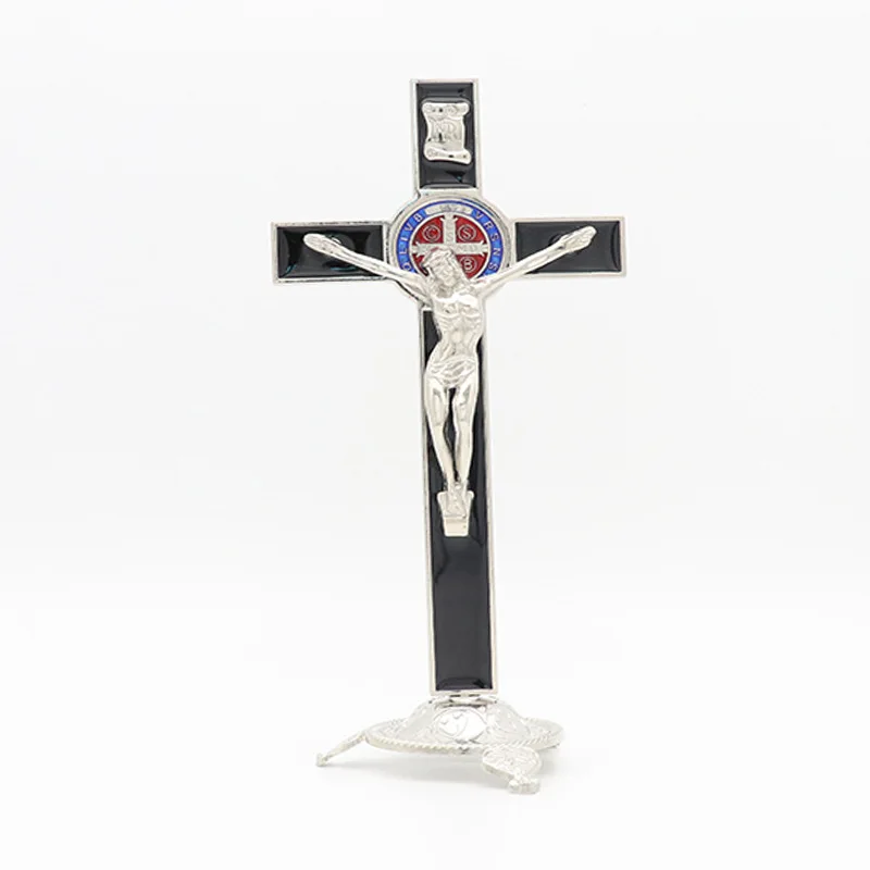 10*20cm Metal Standing Orthodox Cross Christian Religious Jesus Statue Catholic Crucifixes with Gift Box for Office & Home Decor