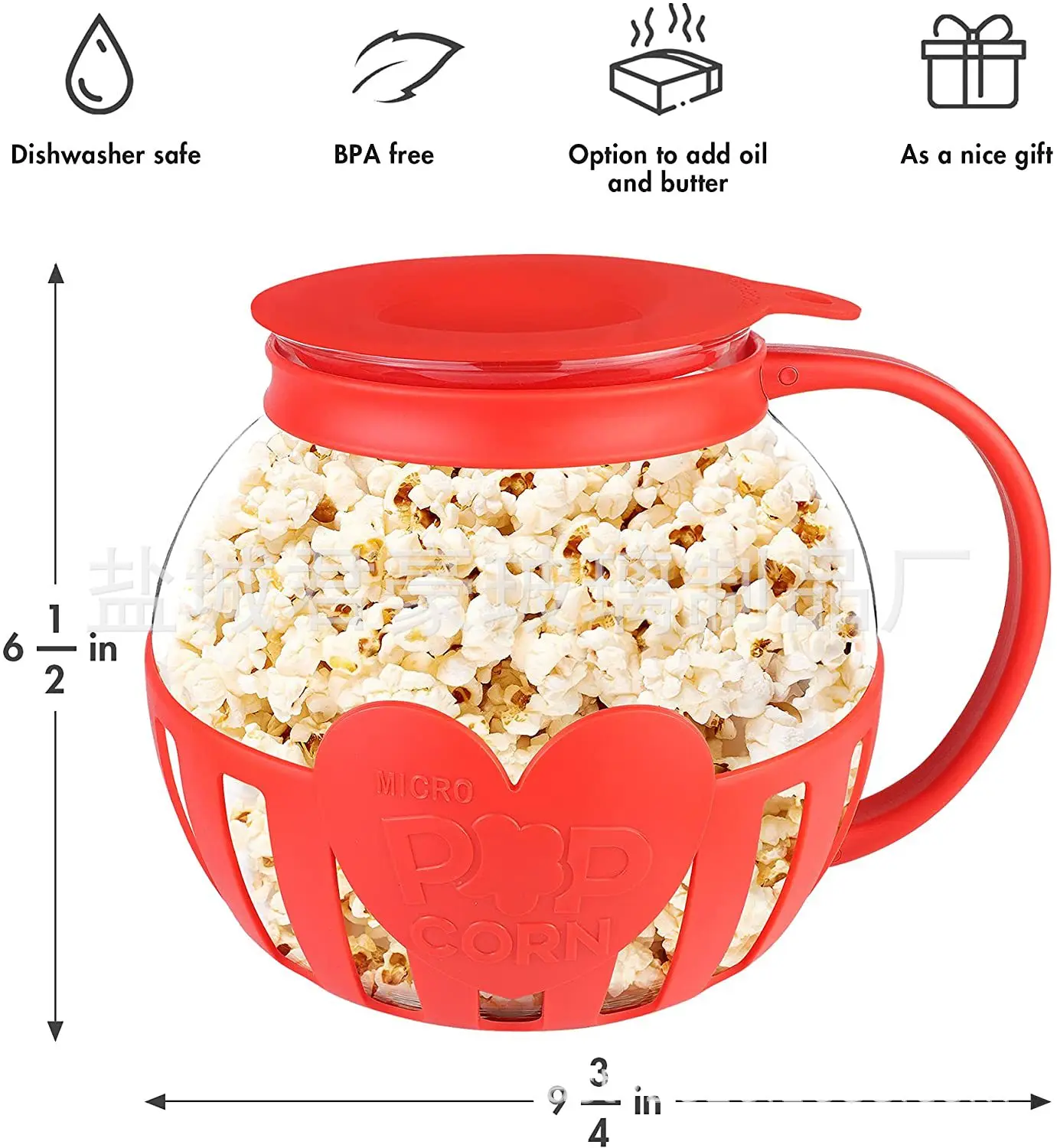 2,25QT Microwave Micro-Pop Popcorn Popper Borosilicate Glass round microwave popcorn popper for microwave use hot air popcorn