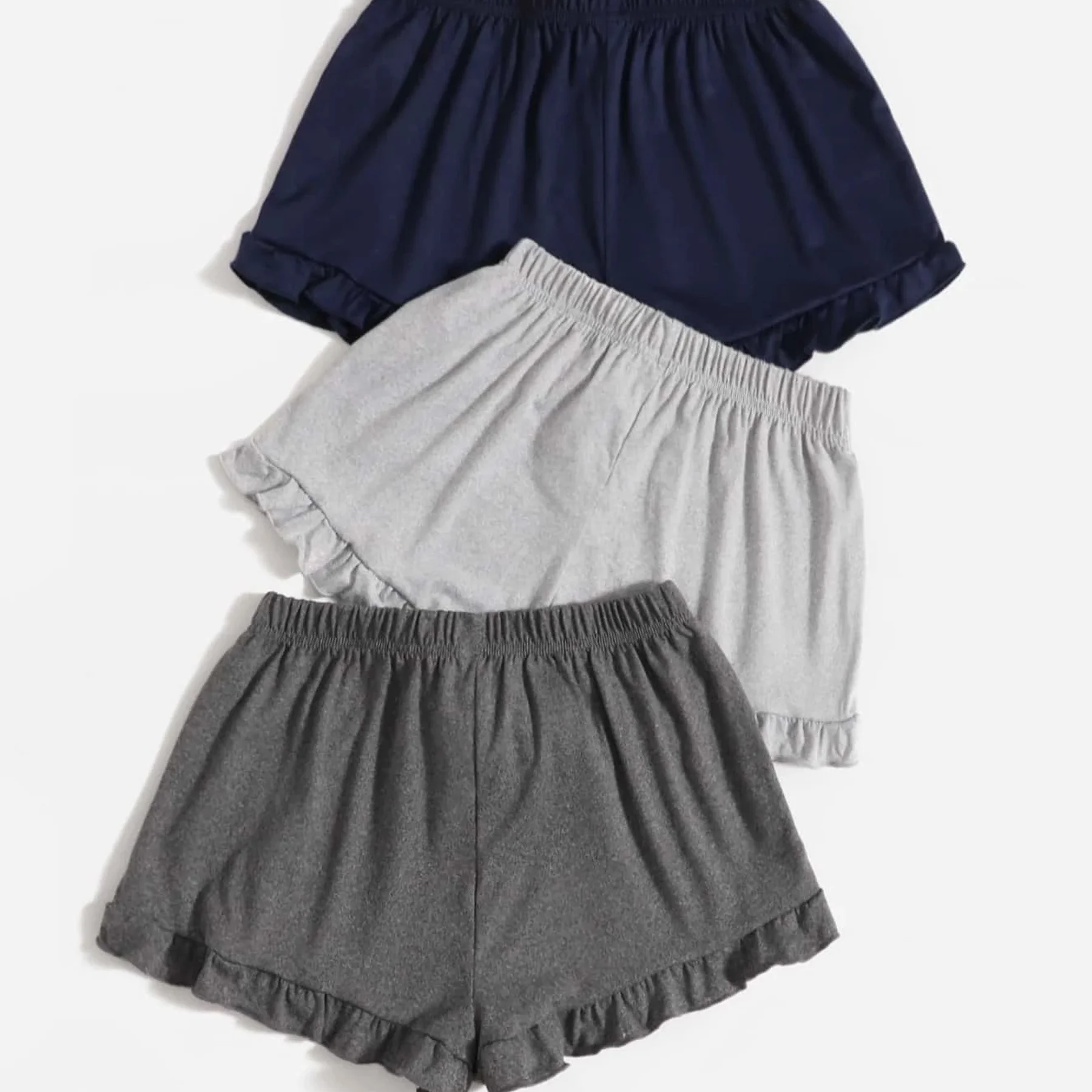 Wholesale Elastic Waist Ruffle Hem Bow Rayon Fabric Sleep Shorts, Women Short Bottoms