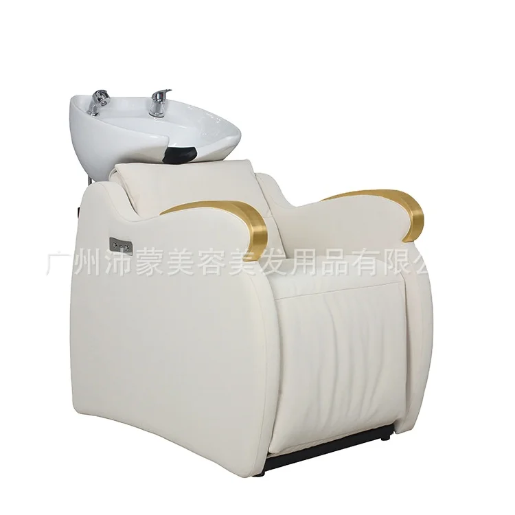 White And Gold Shampoo Bowl And Chair Hair Salon Furniture Luxury Gold Series Hair Washing Equipment Sponge Shampoo Chair