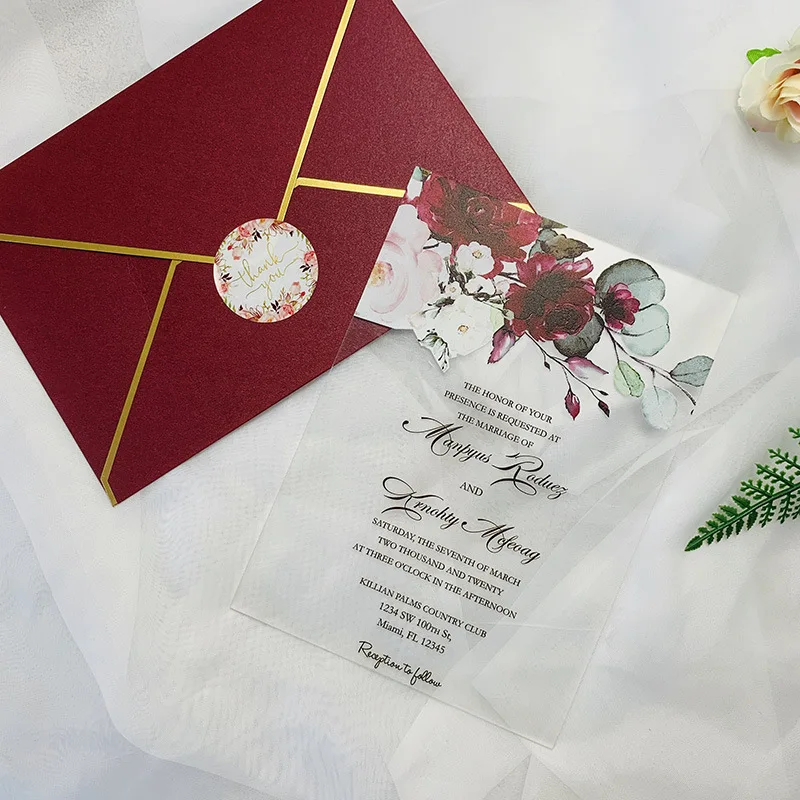 Nicro Custom Acrylic UV Printing Wedding Invitations Plexiglass Gold Stamping Envelope Wedding Invitation Cards
