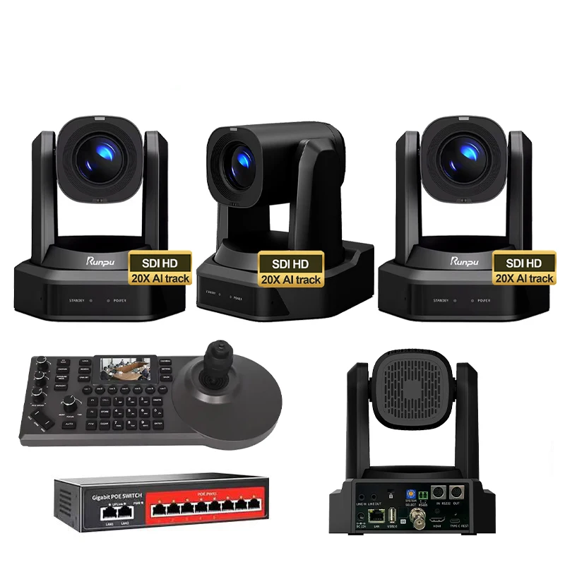 USD1498 Free Ship Hot Streaming Kit HD66A-20=4 pcs SDI 20X PTZ Conference Camera HD1080P hd mi lan usb poe + a pcs IP Controller
