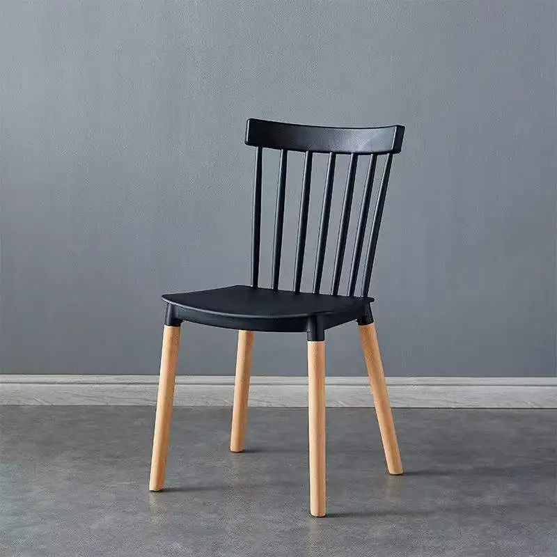 2022 New Colorful Armless Plastic High Back Chair With Beech Wood Legs Plastic Dining Chair