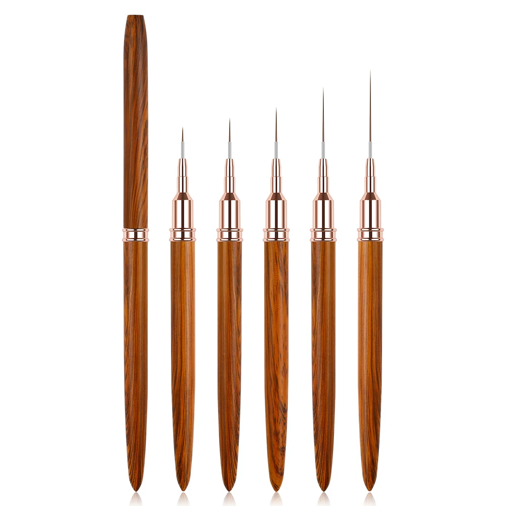 Excellent Quality 5pcs Needle Tube Round Nail Brush Wood Handle Fine Nail Striping Liner Brush Set