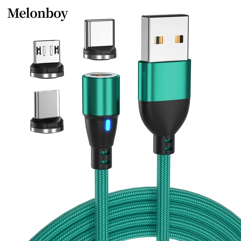Universal 3 in 1 Magnetic USB Cable | 360 Rotation Fast Charging Data Cable USB to Type C & i-Product & Micro USB