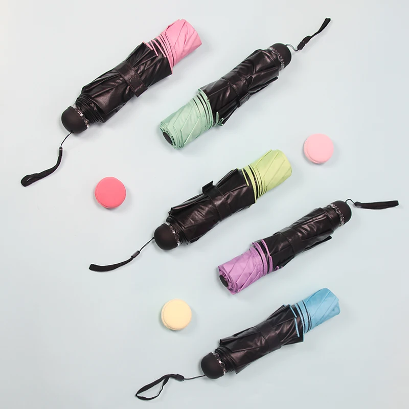 2022  macaron UV protection lady black coating 3 folding umbrella