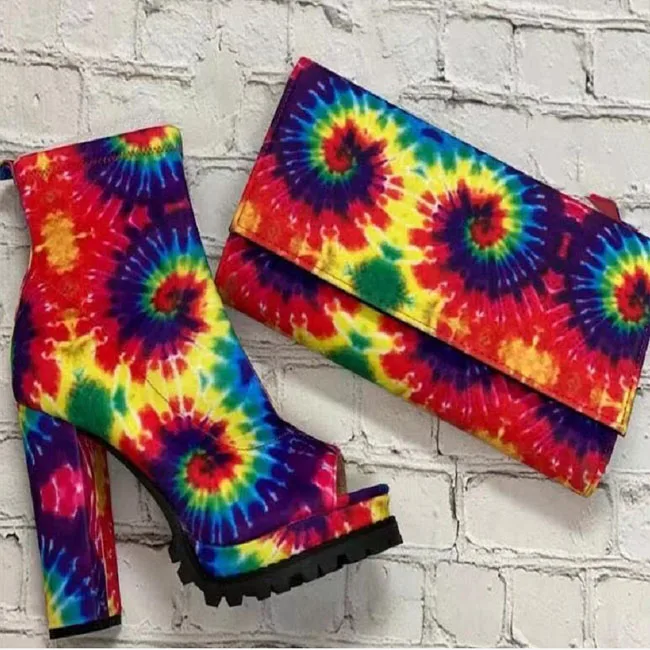 Fashion Boots Women Tie-Dyed Casual Heel Shoes Fashion Gladiator Bootie In big size 6-11