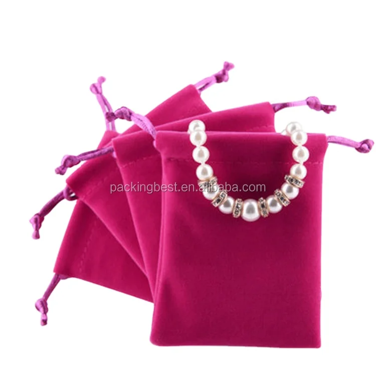 OEM Manufacture custom logo wholesales Pink small drawstring soft velvet gift bag pouch
